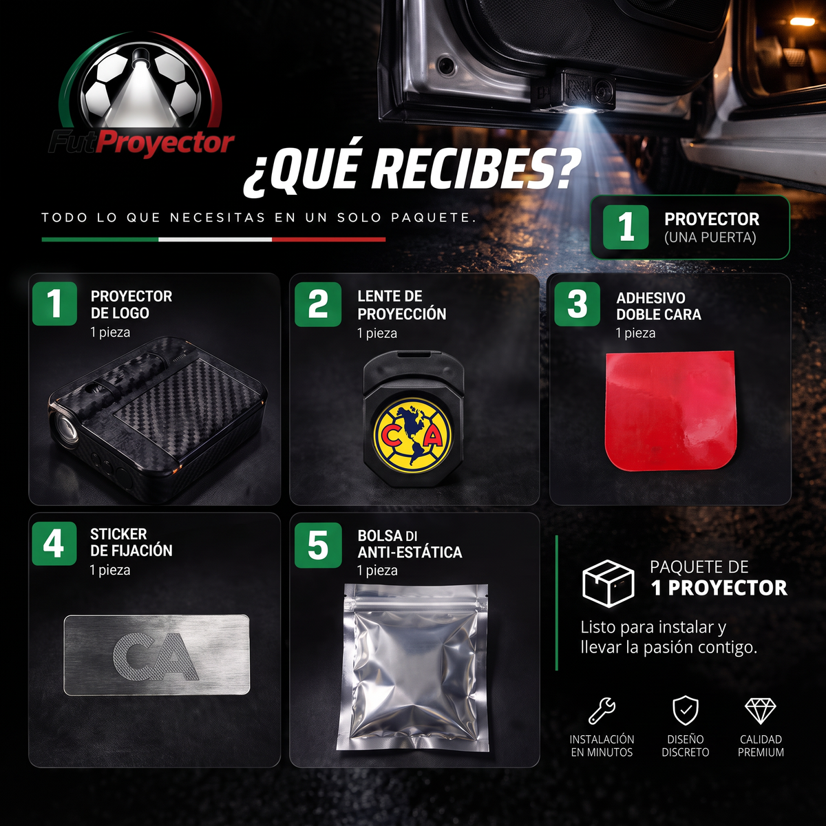 Proyector para carro de equipo de futbol