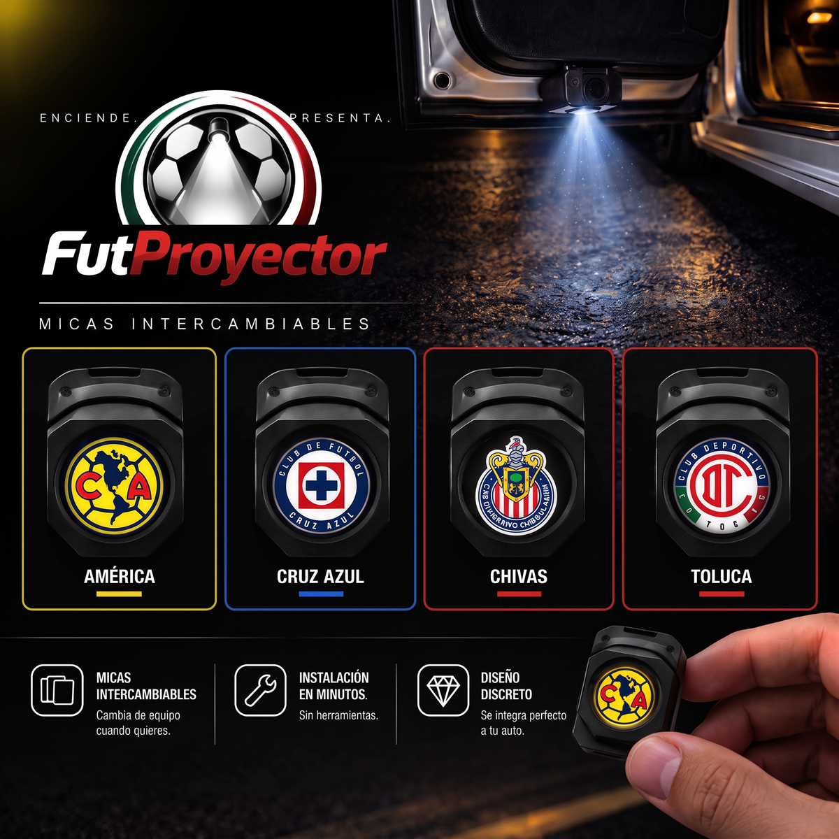 Proyector para carro de equipo de futbol